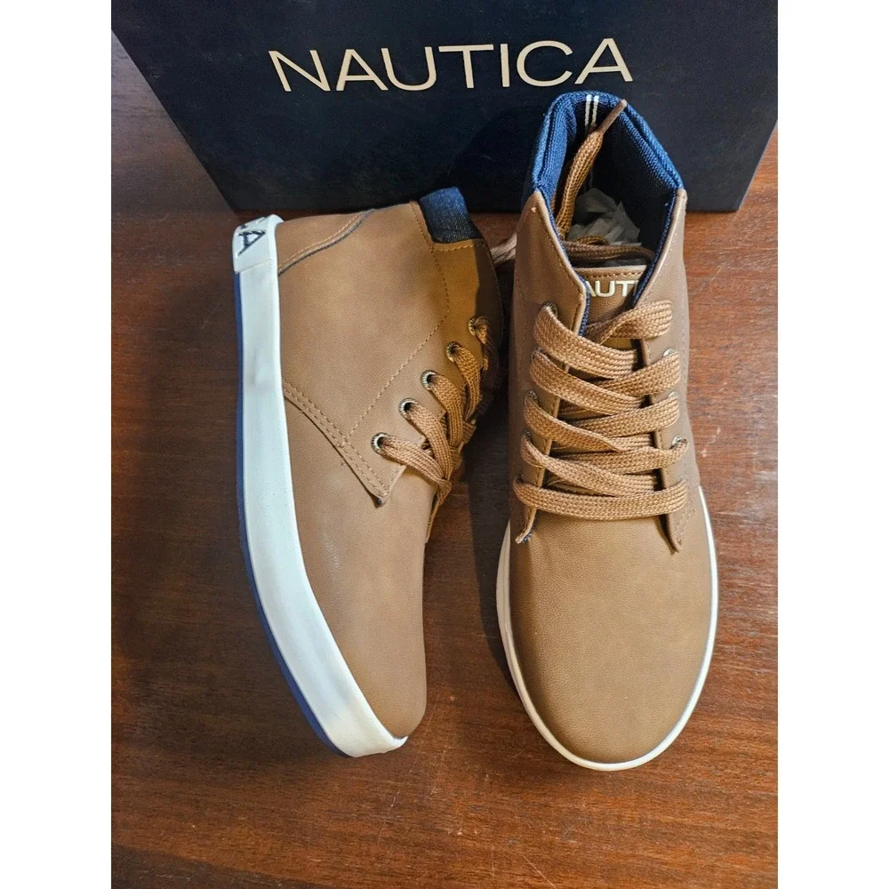 Nautica PALAR Boys Brown Tan Navy Comfort Dress/Casual Boot Sneaker Shoes Size 4